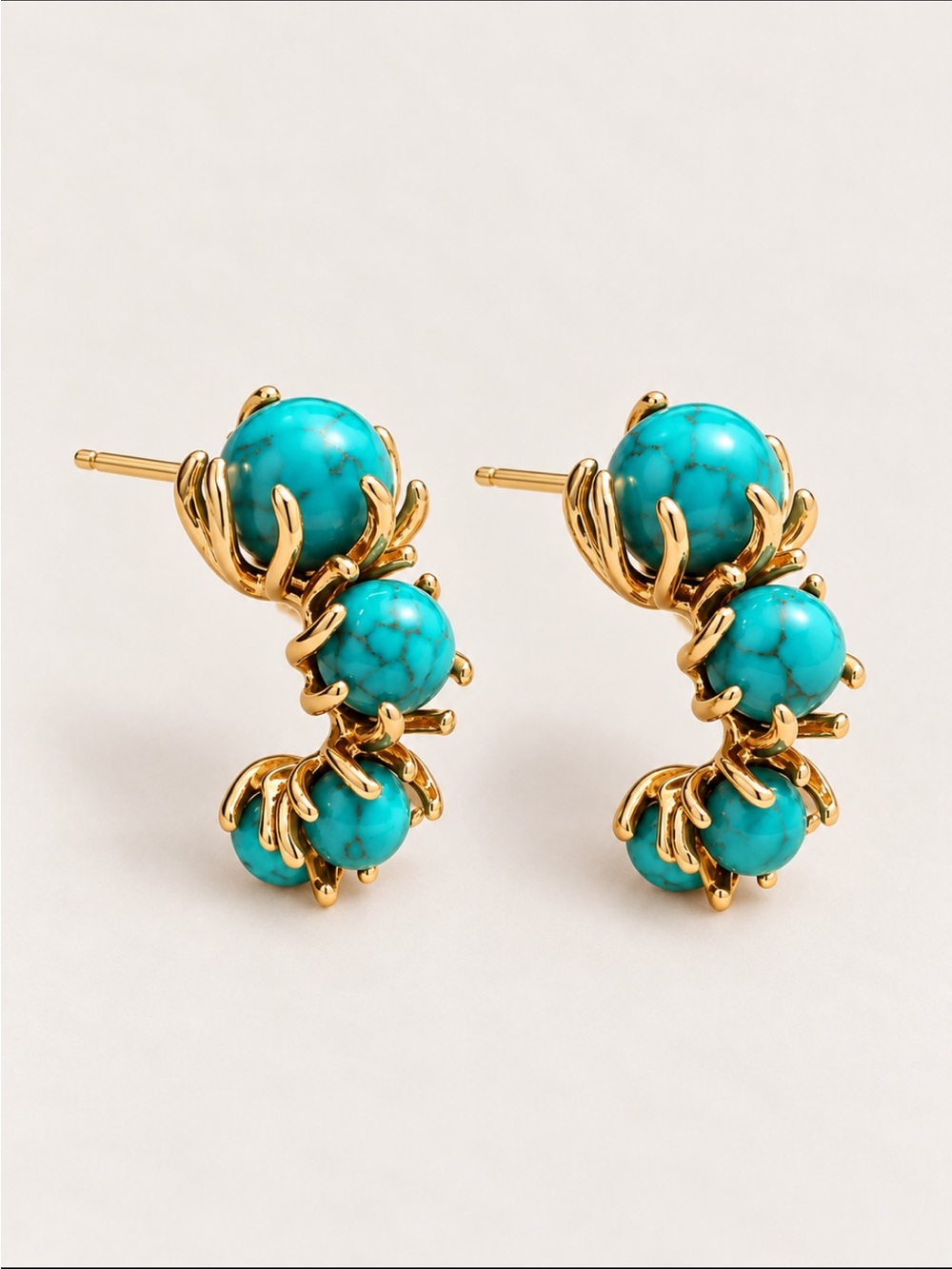 New! Turquoise Gemstone Garden Vine Statement Earrings NWOT